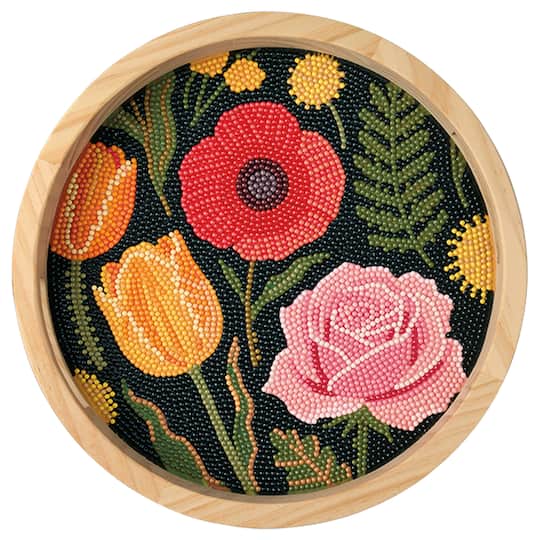 10" Bold Flowers Round Wood Tray Diamond Art Kit by Make Market®